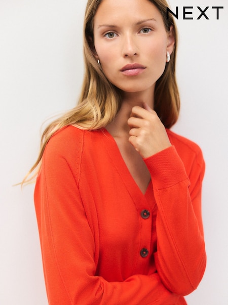 Bright Orange Soft Touch V-Neck Button Up Cardigan with Cotton (AN8735) | R$ 175
