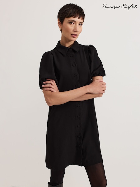 Phase Eight Black Candice Denim Scallop 100% Cotton Dress (AN8746) | ₪448