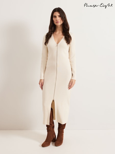 Phase Eight Natural Ella Maxi Zip Ribbed Dress (AN8758) | €72