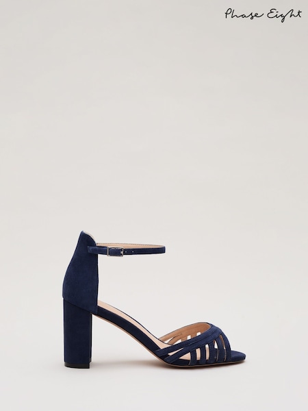 Phase Eight Blue Suede Strappy Block Heel Sandals (AN8761) | 589 QAR