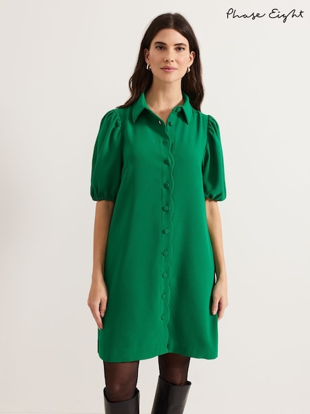 Phase Eight Green Candice Denim Scallop 100% Cotton Dress (AN8768) | €136