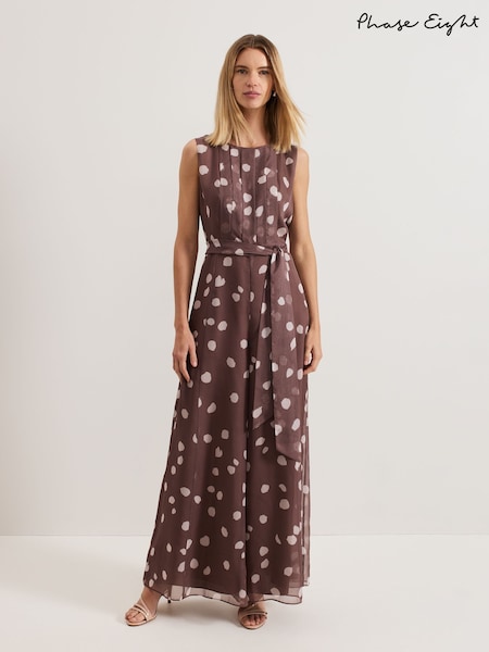 Phase Eight Brown Maxine Spot Chiffon Jumpsuit (AN8771) | 737 QAR