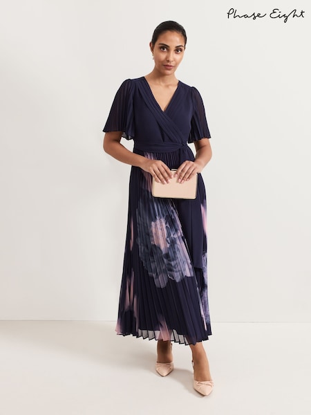 Phase Eight Blue Petite Abigail Printed Pleat Maxi Dress (AN8775) | 886 QAR
