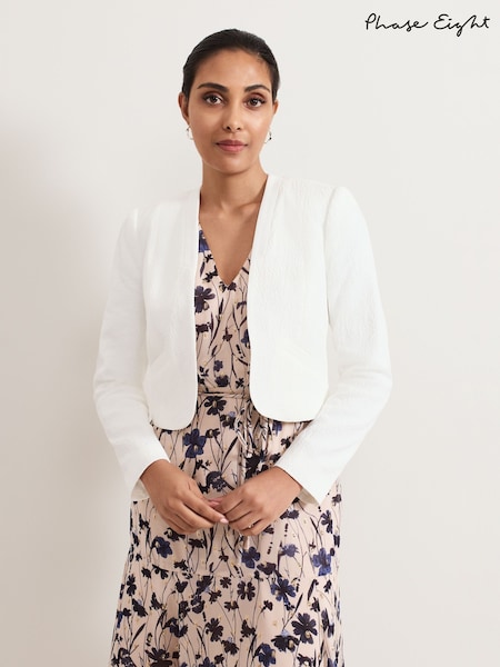 Phase Eight White Petite Olivia Textured Short 100% Cotton Jacket (AN8782) | ₪498