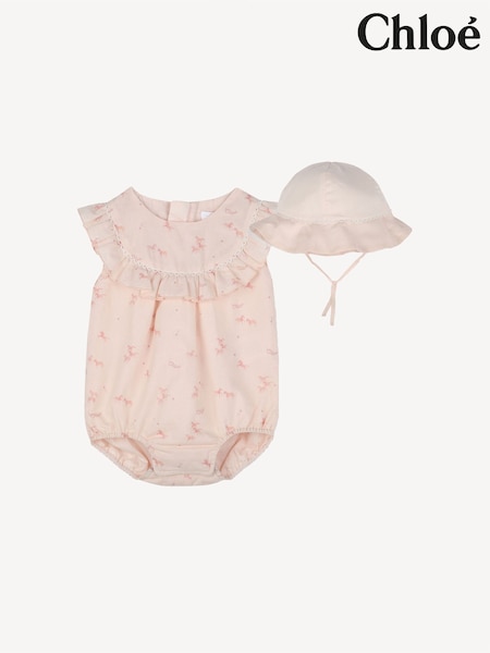 Chloé Baby Natural Floral Print Romper and Hat Set (AN8817) | AED1,223