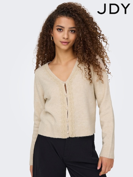 JDY Cream Knitted Long Sleeve Lace Detail Button Cardgian (AN8850) | ₪161