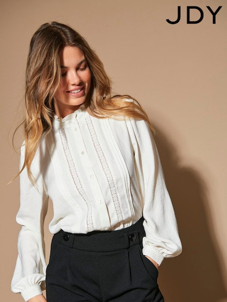 JDY White Lace Detail Long Sleeve Shirt (AN8855) | ₪141