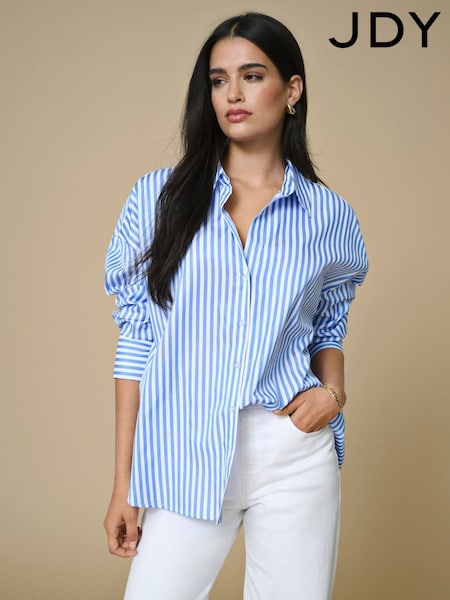 JDY White Long Sleeve Oversized Stripe Shirt (AN8856) | ₪141