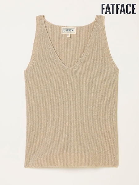 FatFace Evelyn Gold Metallic Knit Vest Top (AN8877) | AED262