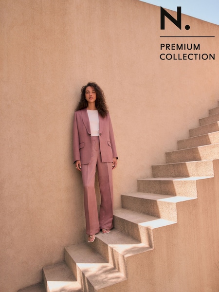 Pink Premium Wide Leg Satin Trousers With Linen (AN8920) | €64
