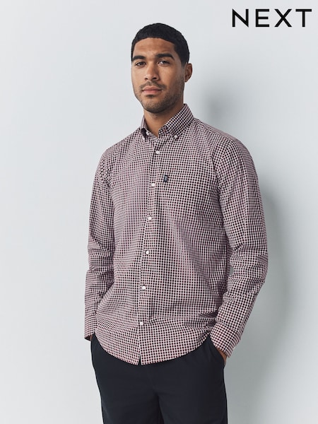 Burgundy Red Micro Check Regular Fit Easy Iron Button Down Oxford Shirt (AN8945) | €29