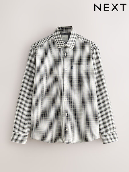 Neutral Brown/Navy Gingham Check Regular Fit Easy Iron Button Down Oxford Shirt (AN8946) | AZN 57