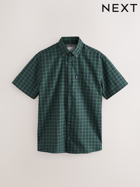 Black/Green Mini Check Easy Iron Button Down Short Sleeve Oxford Shirt (AN8947) | R$ 230