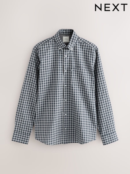 Navy Micro Check Regular Fit Easy Iron Button Down Oxford Shirt (AN8954) | AZN 57