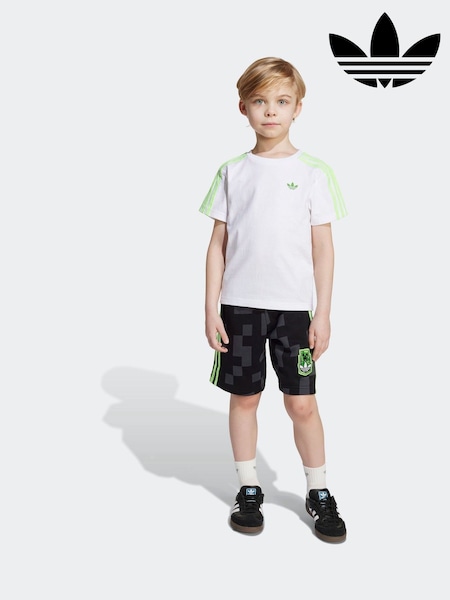 adidas Originals White/Black x Minecraft Little Kids Shorts and T-Shirt Set (AN9017) | €46