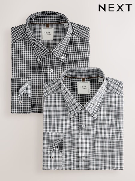 Grey Check/Gingham Regular Fit Single Cuff Easy Care Smart Shirts 2 Pack (AN9022) | 255 zł