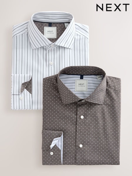 White Stripe/Charcoal Print Slim Fit Single Cuff Easy Care Smart Shirts 2 Pack (AN9023) | €48