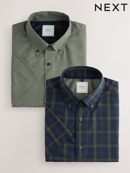 Olive Green/ Blackwatch Check - Easy Iron Mânecă scurtă  Oxford Cămăși 2 Pack (AN9024) | 297 LEI