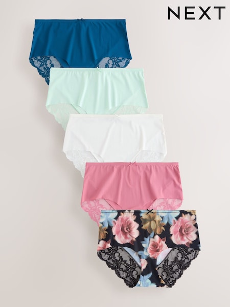 Black Floral Print Midi No VPL Lace Back Briefs 5 Pack (AN9027) | €41.50