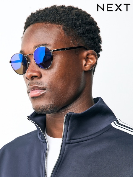 Gun Metal Blue - Round Sunglasses (AN9039) | €14