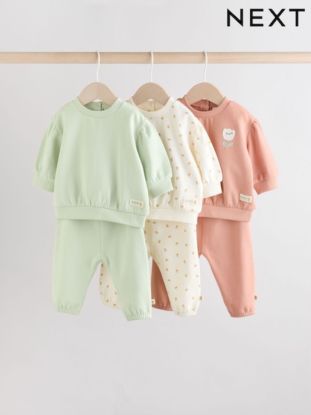 Sage Green/ Rust/ Cream Ditsy Baby Sweatshirt & Joggers 6 Piece Set (0mths-2yrs) (AN9063) | €40 - €42