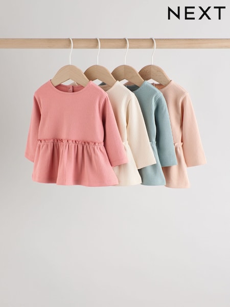 Pink Baby Long Sleeve Peplum Tops 4 Pack (0mths-2yrs) (AN9073) | 104 QAR - 114 QAR