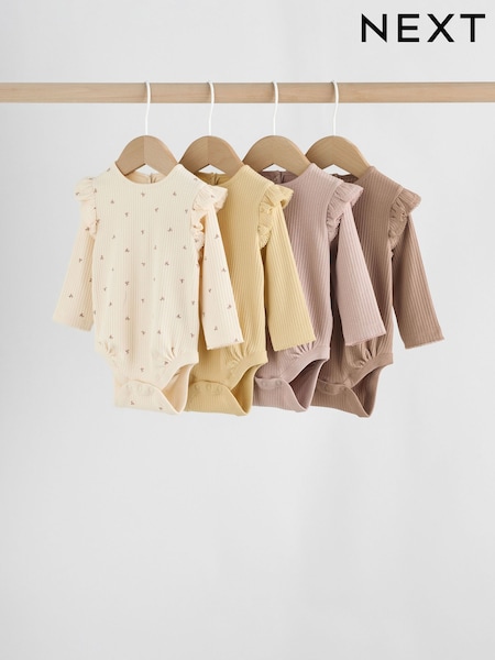 Purple/Yellow/Cream Ditsy Baby Long Sleeve Frill Bodysuits 4 Pack (0mths-2yrs) (AN9075) | €32 - €34