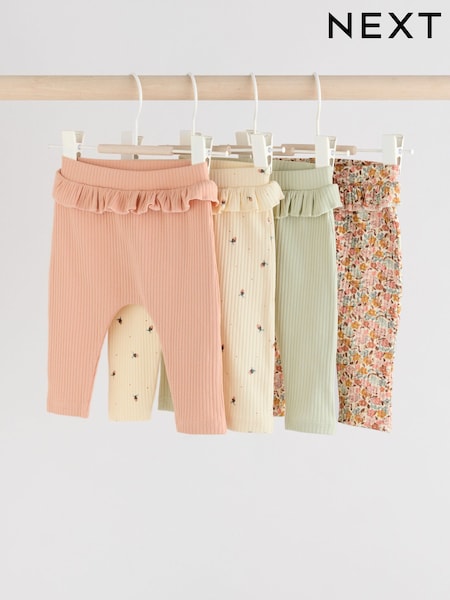 Sage Green/Coral/Ditsy Baby Leggings 4 Pack (0mths-2yrs) (AN9078) | R$ 165 - R$ 185