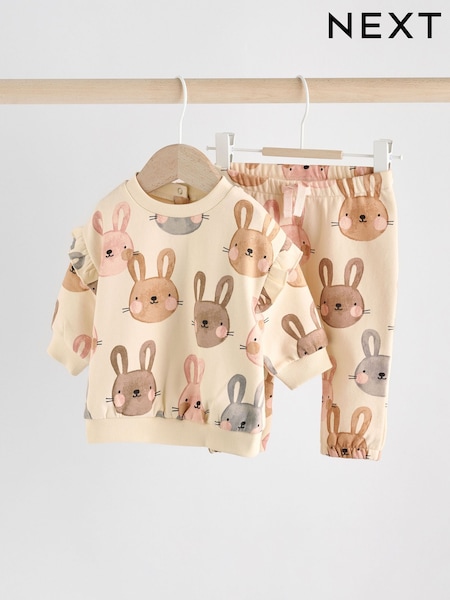 Cream/ Pink Bunny Rabbit Baby Sweater and Joggers 2 Piece Set (0mths-2yrs) (AN9088) | €16.50 - €18.50