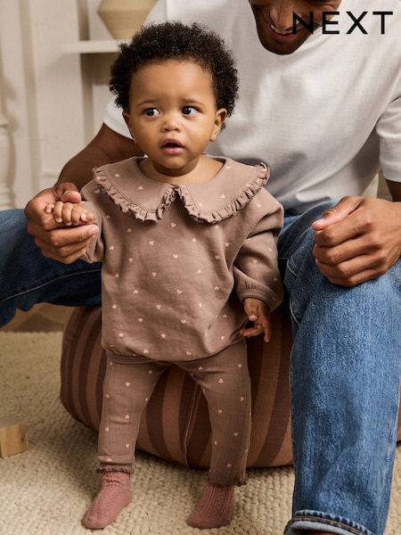 Chocolate Brown Heart Baby Frill Collar Sweater and Leggings 2 Piece Set (0mths-2yrs) (AN9089) | €16.50 - €18.50