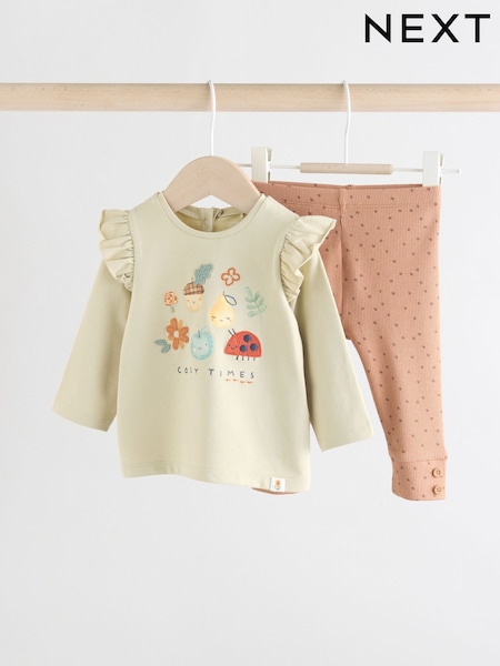Sage Green Character Baby Long Sleeve Top and Leggings 2 Piece Set (0mths-2yrs) (AN9092) | AED71 - AED81