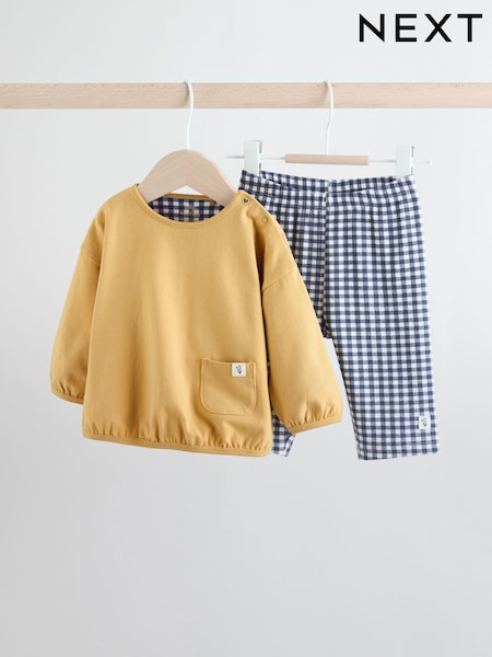 Yellow/Blue Gingham Baby Long Sleeve Top and Leggings Set 2 Piece (0mths-2yrs) (AN9101) | 64 QAR - 74 QAR