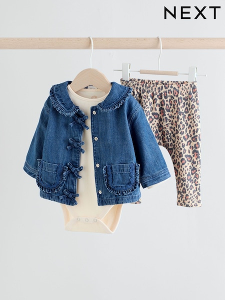 Neutral Animal Baby Denim Jacket, Top and Leggings Set 3 Piece (0mths-2yrs) (AN9104) | AED152 - AED163
