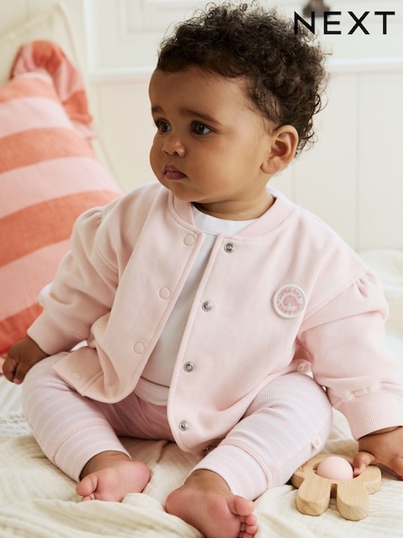 Pink/White Baby Jacket, Top and Leggings Set 3 Piece (0mths-2yrs) (AN9106) | AED117 - AED127