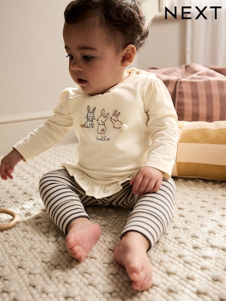 Cream Stripe Bunny - Baby Long Sleeve Top and Leggings Set (AN9107) | 17 € - 20 €
