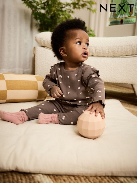 Chocolate Brown Ditsy Baby Top and Leggings 2 Piece Set (0mths-2yrs) (AN9111) | AED51 - AED61