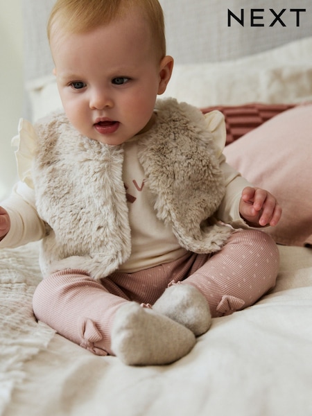 Pink/Cream Baby Fur Gilet, Top and Leggings 3 Piece Set (0mths-2yrs) (AN9113) | AED102 - AED112