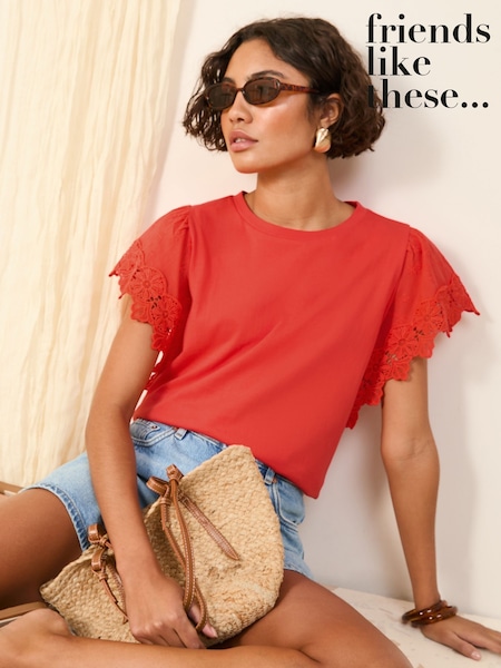 Friends Like These Coral Broderie Flutter 100% Cotton T-Shirt (AN9165) | AZN 70