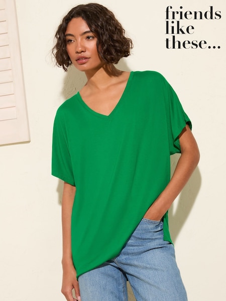 Friends Like These Green Short Sleeve Square Neck Top With Ric Rac Trim (AN9168) | € 28