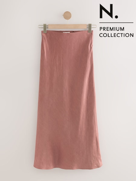 Pink N.Premium Satin Midi Skirt with Linen (AN9215) | AZN 129