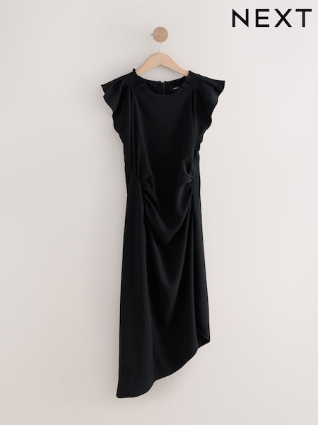 Black Ruched Short Sleeve Midi Dress (AN9265) | R$ 330