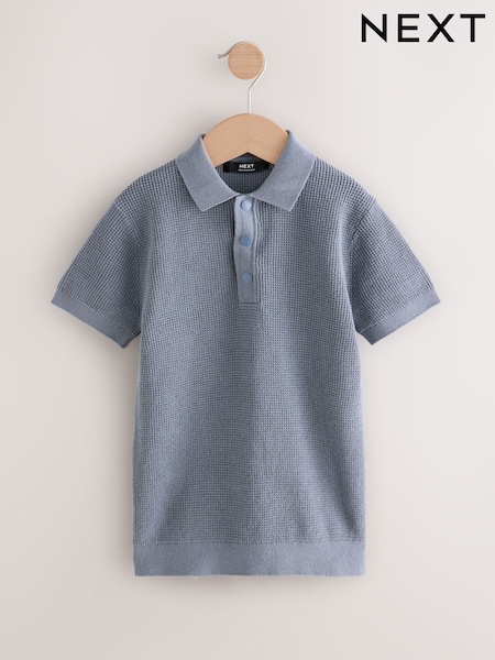 Blue 100% Cotton Short Sleeve Knitted Popper Polo Shirt (3-16yrs) (AN9291) | €22 - €29