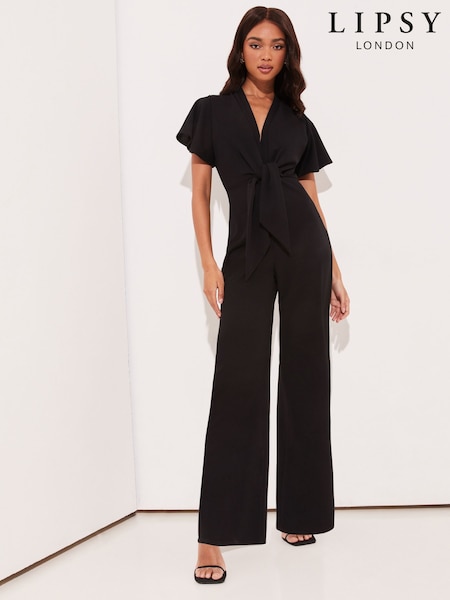 Musta - Lipsy Flutter Sleeve V-kaula-aukko Solmio Front Leveä lahje Haalari (AN9325) | €61