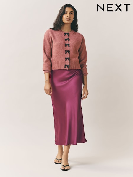 Burgundy Red Satin Midi Skirt (AN9416) | AED134