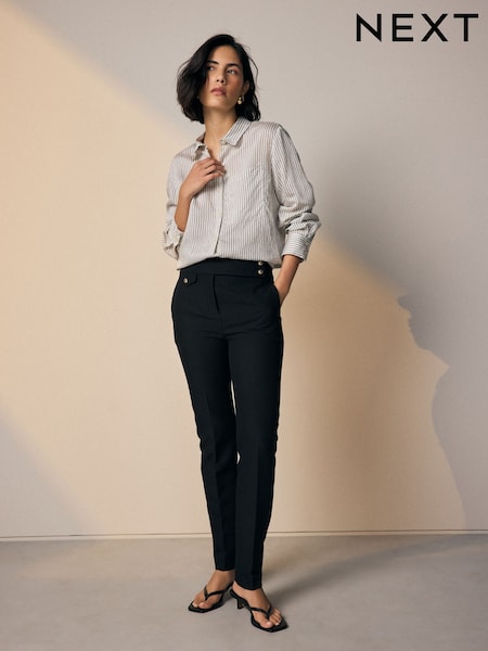 Black Button Detail Skinny Tailored Trousers (AN9418) | €54