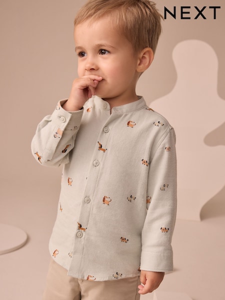 Mint Green Dog Long Sleeve Grandad Collar All-Over Print Character Shirt (3mths-7yrs) (AN9487) | 59 QAR - 69 QAR