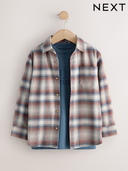Rust Brown Long Sleeve Check Shirt and T-Shirt Set 2 Piece (3-16yrs) (AN9568) | €32 - €39