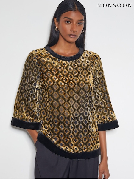 Monsoon Brown Jade Devoré Velvet Top (AN9575) | €47.50