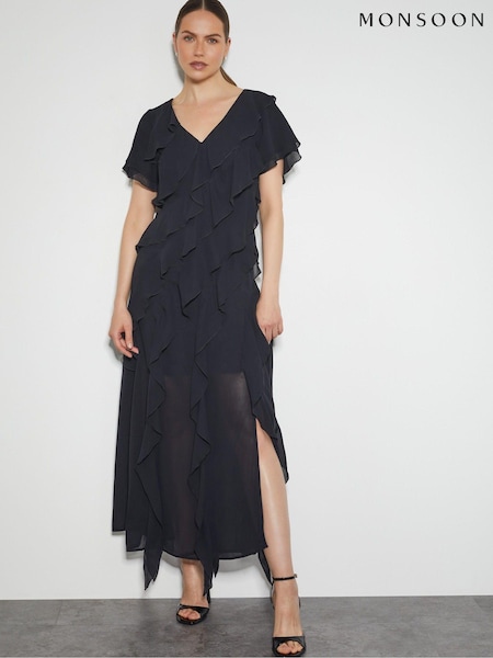 Monsoon Black Renata Ruffle Maxi Dress (AN9582) | $218