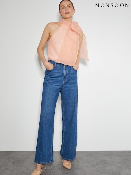 Monsoon Pink Vera Sleeveless Organza Pussybow Top (AN9591) | €84